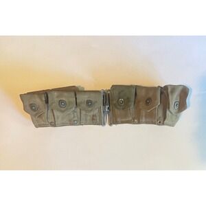 Vtg WWII‎ USMC Military Marine 1 Garrand Cartidge Ammo Belt Olive Drab Canvas